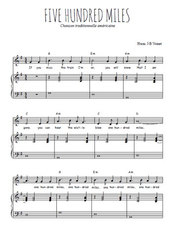 Téléchargez l'arrangement de la partition de usa-five-hundred-miles en PDF pour Chant et piano