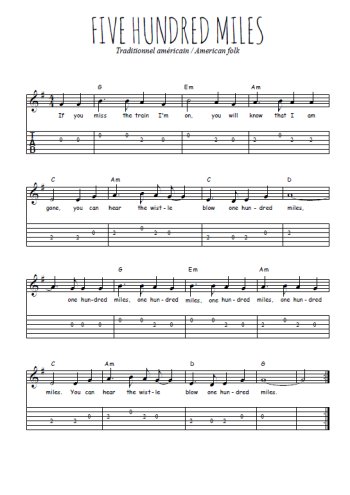 Téléchargez la tablature de la musique usa-five-hundred-miles en PDF