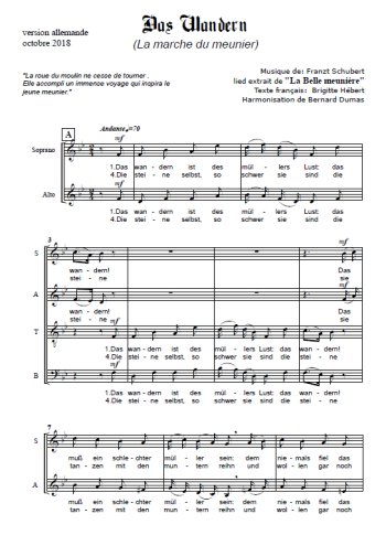 Téléchargez l'arrangement de la partition de Das wandern en PDF à quatre voix SATB