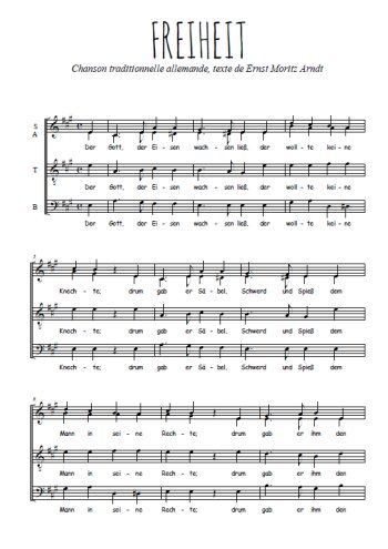 Téléchargez l'arrangement de la partition de Freiheit en PDF à quatre voix SATB