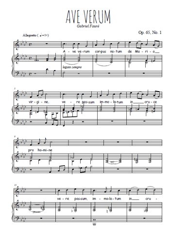 Téléchargez l'arrangement de la partition de Gabriel-Faure-Ave-Verum en PDF pour Chant et piano