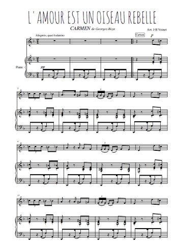 Téléchargez l'arrangement de la partition de georges-bizet-carmen-l-amour-est-un-oiseau-rebelle en PDF pour Chant et piano