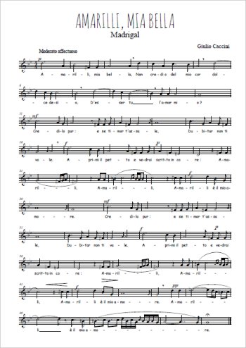Amarilli mia bella Partition gratuite