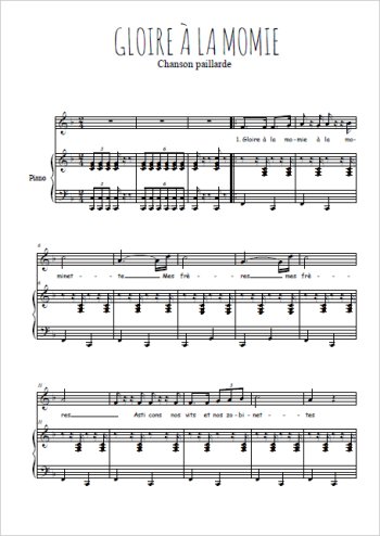 Téléchargez l'arrangement de la partition de chanson-paillarde-gloire-a-la-momie en PDF pour Chant et piano
