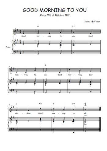 Téléchargez l'arrangement de la partition de Patty-Hill--Mildred-Hill-Good-morning-to-you en PDF pour Chant et piano