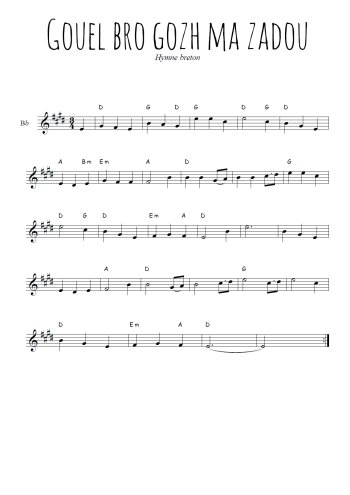 Téléchargez l'arrangement de la partition en Sib de la musique Gouel bro gozh ma zadou en PDF