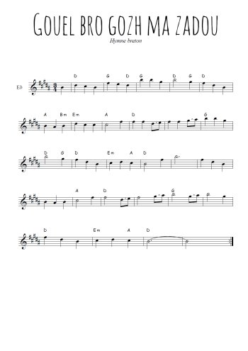 Téléchargez l'arrangement de la partition pour sax en Mib de la musique Gouel bro gozh ma zadou en PDF