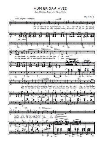 Téléchargez l'arrangement de la partition de Edvard-Grieg-Hun-er-saa-hvid en PDF pour Chant et piano