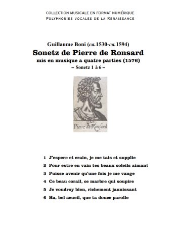 Sonnets de Pierre Ronsard Partition gratuite