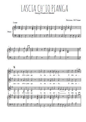 Téléchargez l'arrangement de la partition de Lascia ch'io pianga en PDF pour trois voix de femmes et piano