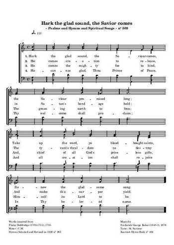 Hark the glad sound, the Savior comes Partition gratuite