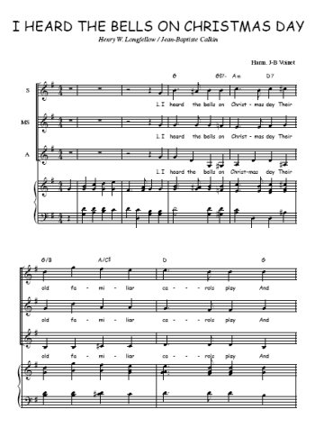 Téléchargez l'arrangement de la partition de I heard the bells on Christmas day en PDF pour trois voix de femmes et piano