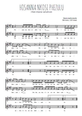 Téléchargez l'arrangement de la partition de Hosanna nkosi phezulu en PDF à deux voix