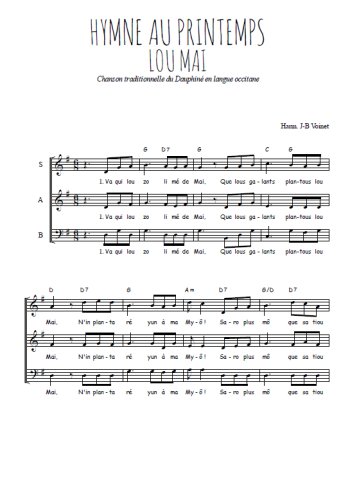 Téléchargez l'arrangement de la partition de Hymne au printemps en PDF à trois voix
