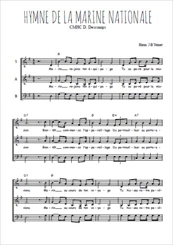 Téléchargez l'arrangement de la partition de Hymne de la marine nationale en PDF à trois voix