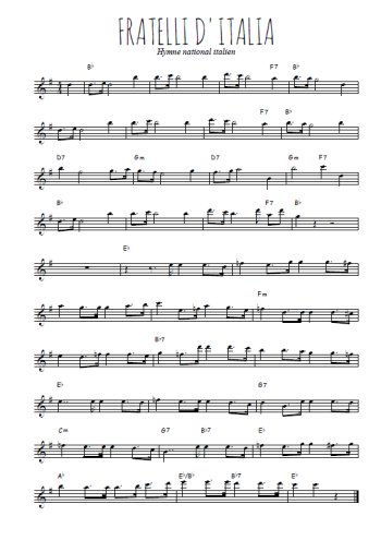 Téléchargez l'arrangement de la partition pour sax en Mib de la musique Fratelli d'Italia en PDF