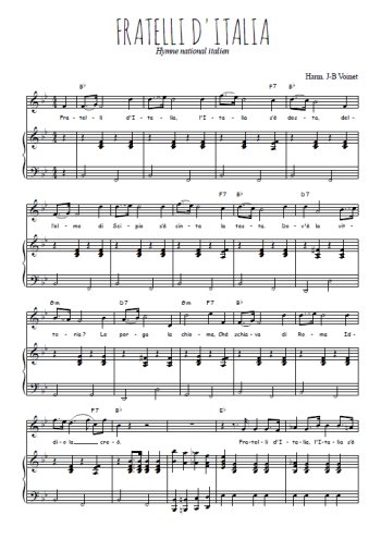 Téléchargez l'arrangement de la partition de hymne-national-italien-fratelli-d-italia en PDF pour Chant et piano