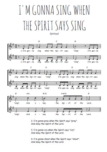 Téléchargez l'arrangement de la partition de I'm gonna sing when the spirit says sing en PDF à deux voix