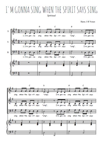Téléchargez l'arrangement de la partition de I'm gonna sing when the spirit says sing en PDF pour trois voix mixtes et piano