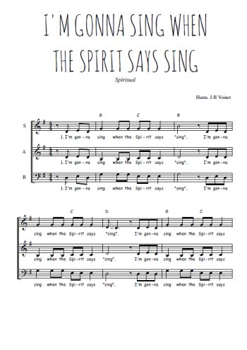 Téléchargez l'arrangement de la partition de I'm gonna sing when the spirit says sing en PDF à trois voix