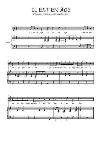 Téléchargez l'arrangement de la partition de quebec-il-est-en-age en PDF pour Chant et piano