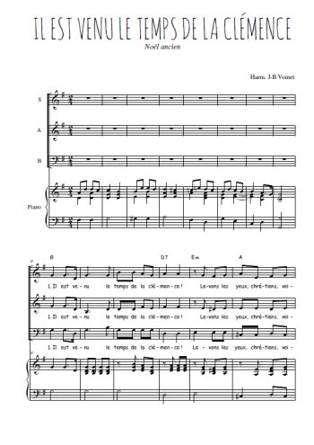 Téléchargez l'arrangement de la partition de Il est venu le temps de la clémence en PDF pour trois voix mixtes et piano