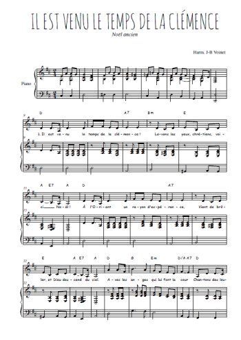 Téléchargez l'arrangement de la partition de Traditionnel-Il-est-venu-le-temps-de-la-clemence en PDF pour Chant et piano