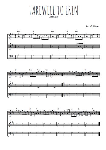 Téléchargez l'arrangement de la partition de Farewell to Erin en PDF à trois voix
