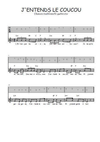 Téléchargez la tablature de la musique Traditionnel-J-entends-le-coucou en PDF