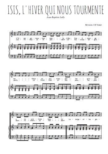 Téléchargez l'arrangement de la partition de jean-baptiste-lully-l-hiver-qui-nous-tourmente en PDF pour Chant et piano