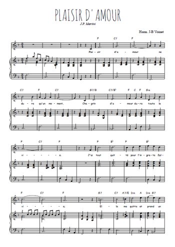 Téléchargez l'arrangement de la partition de j-p-martini-plaisir-d-amour en PDF pour Chant et piano