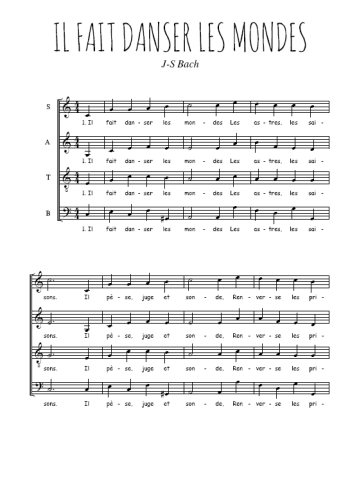 Téléchargez l'arrangement de la partition de Il fait danser les mondes en PDF à quatre voix SATB