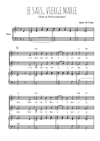 Téléchargez l'arrangement de la partition de Je sais, Vierge Marie en PDF pour deux voix égales et piano