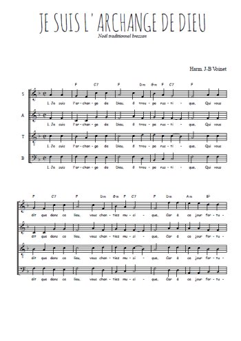 Téléchargez l'arrangement de la partition de Je suis l'archange de Dieu en PDF à quatre voix SATB