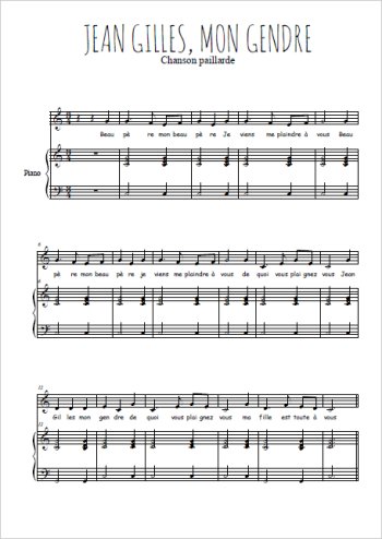 Téléchargez l'arrangement de la partition de chanson-paillarde-jean-gilles-mon-gendre en PDF pour Chant et piano
