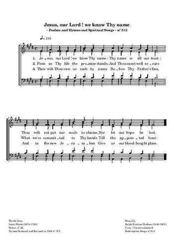 Jesus our Lord we know Thy name Partition gratuite