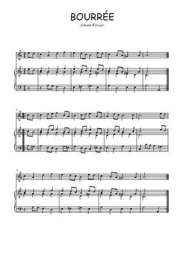 Téléchargez l'arrangement de la partition de johann-krieger-bourree en PDF pour Mélodie et piano