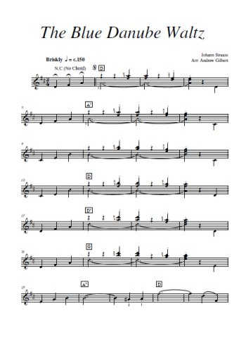 Le beau Danube bleu pour guitare Partition gratuite