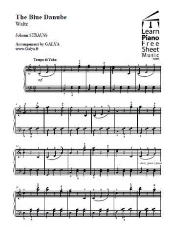 Le beau Danube bleu pour piano Partition gratuite