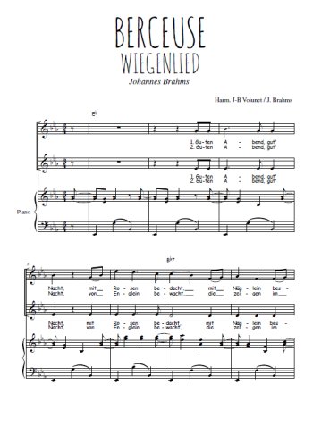 Téléchargez l'arrangement de la partition de Berceuse, Wiegenlied en PDF pour deux voix égales et piano