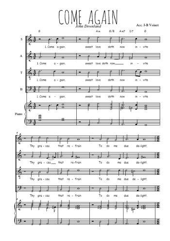 Téléchargez l'arrangement de la partition de Come again en PDF pour 4 voix mixtes et piano