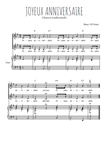 Téléchargez l'arrangement de la partition de Joyeux anniversaire en PDF pour deux voix égales et piano