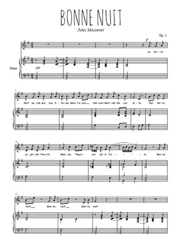 Téléchargez l'arrangement de la partition de Jules-Massenet-Bonne-nuit en PDF pour Chant et piano