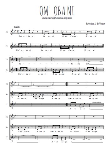 Téléchargez l'arrangement de la partition de Om' Oba Ni en PDF à quatre voix SATB