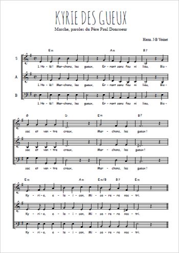 Téléchargez l'arrangement de la partition de Kyrie des gueux en PDF à trois voix