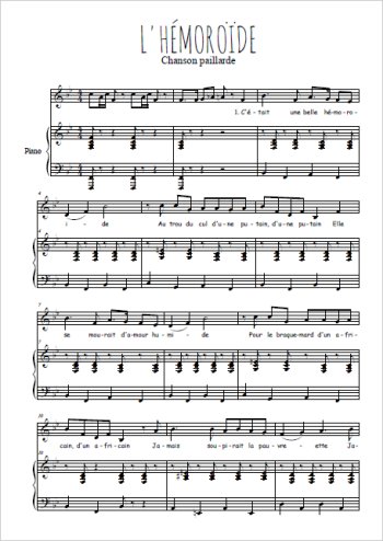 Téléchargez l'arrangement de la partition de chanson-paillarde-l-hemoroide en PDF pour Chant et piano