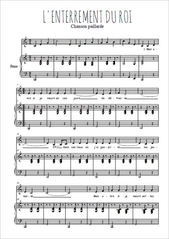 Téléchargez l'arrangement de la partition de chanson-paillarde-l-enterrement-du-roi en PDF pour Chant et piano