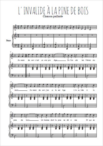 Téléchargez l'arrangement de la partition de chanson-paillarde-l-invalide-a-la-pine-de-bois en PDF pour Chant et piano