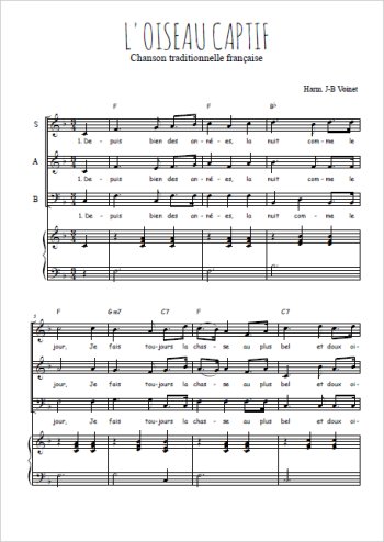 Téléchargez l'arrangement de la partition de L'oiseau captif en PDF pour trois voix mixtes et piano