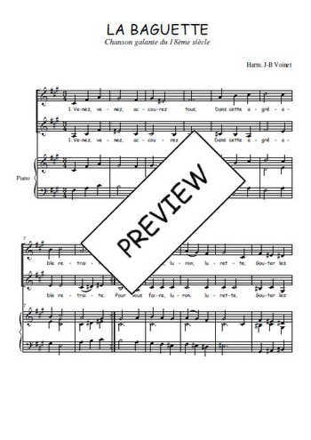 Téléchargez l'arrangement de la partition de La baguette en PDF pour deux voix égales et piano